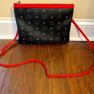 MCM Visetos Crossbody Bag Black/Red Trim Authentic